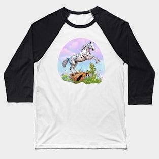 Appaloosa Horse Rearing in the Meadow Sticker Baseball T-Shirt